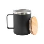 Recycled stainless steel thermos mug with bamboo lid, 420ml black colour third view