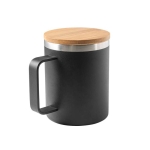 Recycled stainless steel thermos mug with bamboo lid, 420ml black colour