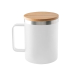 Recycled stainless steel thermos mug with bamboo lid, 420ml white colour first view