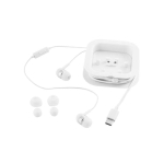 Earphones with microphone and two silicone adapters white colour third view