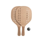 Wooden beach rackets in a bag with a ball dark wood colour first view