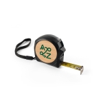 Recycled ABS & bamboo measuring tape with wrist band, 5M black colour image with logo 4