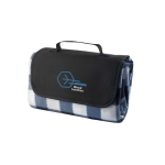 Checked fleece picnic blanket with handle, 180g/m2 blue colour image with logo