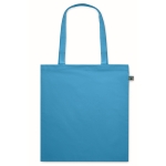 Cotton tote bag with long handles, fairtrade, 140 g/m2 turquoise colour second view