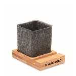 Pencil holder made of RPET felt and phone holder made of bamboo view with print area