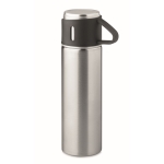 Leak-proof stainless steel bottle with cup as a lid, 420ml matt silver colour