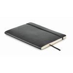 Recycled PU notebook with fastening strap and inner pocket, A5 black colour