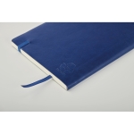 Recycled PU notebook with fastening strap and inner pocket, A5 blue colour second view