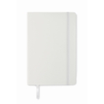 Recycled PU notebook with fastening strap and inner pocket, A5 white colour fourth view