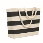 Striped cotton beach bag with cord handles, 220 g/m2 black colour