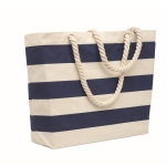 Striped cotton beach bag with cord handles, 220 g/m2 blue colour