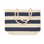 Striped cotton beach bag with cord handles, 220 g/m2 blue colour second view