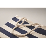 Striped cotton beach bag with cord handles, 220 g/m2 blue colour fourth photographic view