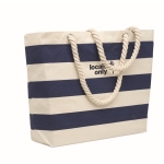 Striped cotton beach bag with cord handles, 220 g/m2 blue colour main view