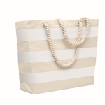 Striped cotton beach bag with cord handles, 220 g/m2 white colour