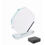 Octagonal glass trophy with matching rectangular base transparent colour