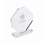 Octagonal glass trophy with matching rectangular base transparent colour main view