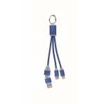 2-in-1 keyring including charging cable with 3 ports royal blue colour