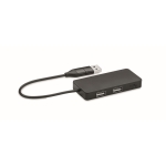 3-port USB hub made of aluminium with cable, 20 cm black colour