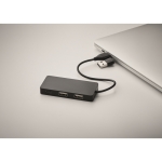 3-port USB hub made of aluminium with cable, 20 cm black colour fifth photographic view