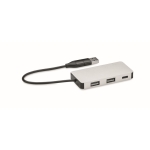 3-port USB hub made of aluminium with cable, 20 cm silver colour