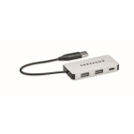 3-port USB hub made of aluminium with cable, 20 cm silver colour main view