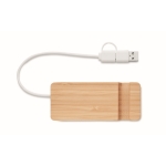 3-port USB hub with mobile phone holder and cable, 20 cm wood colour third view