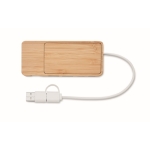 3-port USB hub with mobile phone holder and cable, 20 cm wood colour fourth view