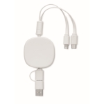 Retractable multi-USB charging cable with bamboo detail, 90 cm white colour fourth view