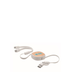 Retractable multi-USB charging cable with bamboo detail, 90 cm view with print area