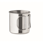 Stainless steel mug with folding handle for trips, 330 ml silver colour second view