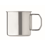 Stainless steel mug with folding handle for trips, 330 ml silver colour fourth view