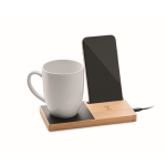 Bamboo wireless charging station with cup warmer, 15W wood colour second view