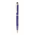 Recycled aluminium ballpoint pen with stylus and blue ink blue colour main view