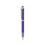 Recycled aluminium ballpoint pen with stylus and blue ink view with print area