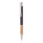 Retractable ballpoint pen with cork details and blue ink blue colour