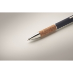 Retractable ballpoint pen with cork details and blue ink blue colour third photographic view