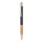 Retractable ballpoint pen with cork details and blue ink blue colour main view