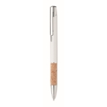 Retractable ballpoint pen with cork details and blue ink white colour