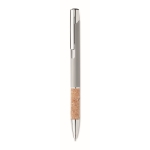 Retractable ballpoint pen with cork details and blue ink matt silver colour