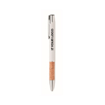 Retractable ballpoint pen with cork details and blue ink view with print area