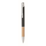 Ballpoint pen with push mechanism, bamboo handle, and blue ink black colour