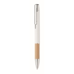 Ballpoint pen with push mechanism, bamboo handle, and blue ink white colour