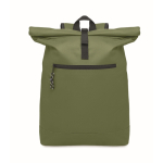 Polyester padded roll top laptop backpack, 15'' military green colour