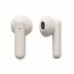 Wireless ABS earphones with microphone and detail on case white colour sixth view