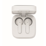 Wireless ABS earphones with microphone and detail on case white colour eighth view