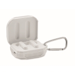 Wireless ABS earphones with carabiner to hang the case white colour second view