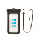 Waterproof mobile phone case with window and removable strap view with print area