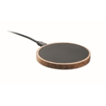 Round wireless charger made of acacia wood, 15W black colour