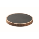 Round wireless charger made of acacia wood, 15W black colour second view